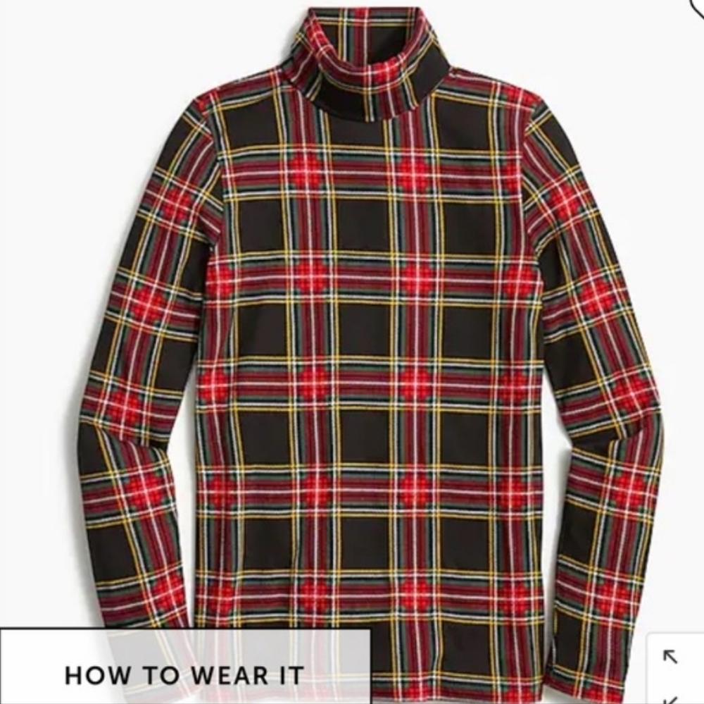 J. Crew Red and Black Plaid Turtleneck